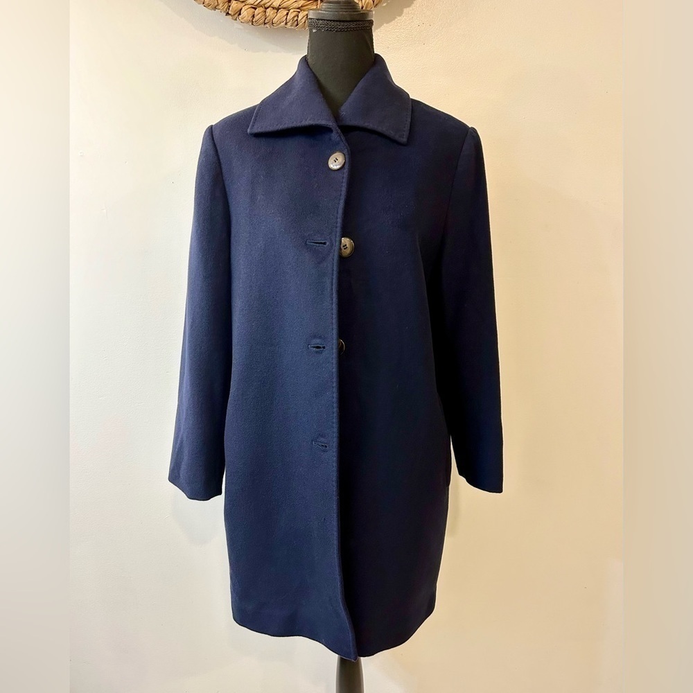 100% Cashmere Short Funnel Coat in Navy Blue Size 8